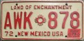 Nummernschilder / Kfz-Kennzeichen USA 1972 1970er New Mexico NM
