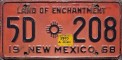 Nummernschilder / Kfz-Kennzeichen USA 1968 1960er New Mexico NM