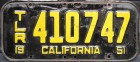 Nummernschilder / Kfz-Kennzeichen USA 1951 1950er California CA