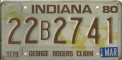 Nummernschilder / Kfz-Kennzeichen USA 1980 1980er Indiana IN