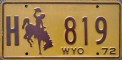 Nummernschilder / Kfz-Kennzeichen USA 1972 1970er Wyoming WY