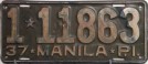 Nummernschilder / Kfz-Kennzeichen Philippinen 1937 1930er Manila
