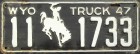 Nummernschilder / Kfz-Kennzeichen USA 1947 1940er Wyoming WY