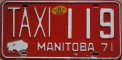 Nummernschilder / Kfz-Kennzeichen Kanada 1971 1970er Manitoba Taxi