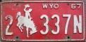 Nummernschilder / Kfz-Kennzeichen USA 1967 1960er Wyoming WY